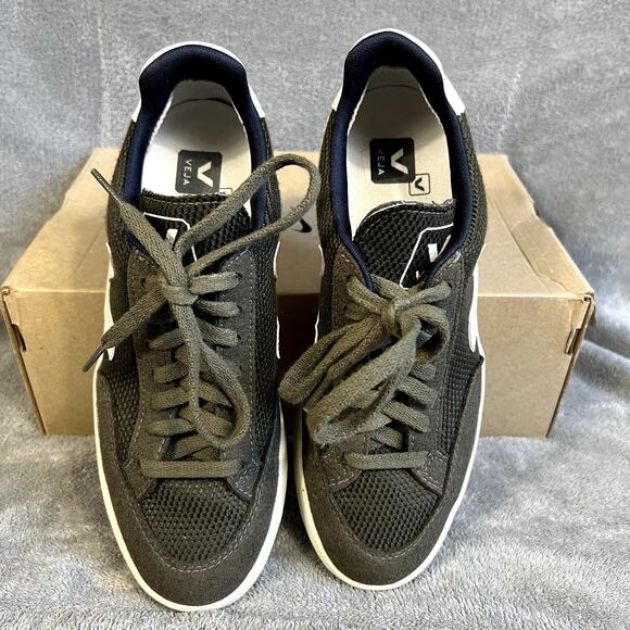 Veja V-10 Suede Sneakers Olive Green Women's 7 Low Top White Trainer Sustainable - Picture 2 of 9